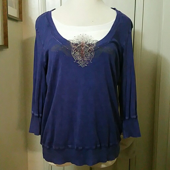 ONE WORLD Tops - ONE WORLD purple embellished top blouse